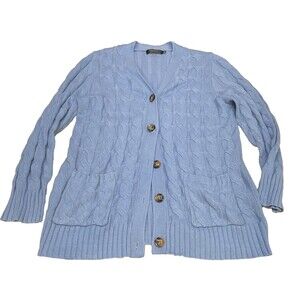 Zesica Chunky Cable Stitch Cardigan Blue Sz  XXL  Pockets Buttons Winter Fall
